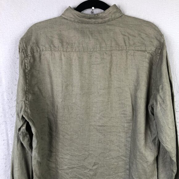 Barbour Shirt Mens M Green 100% Linen Tailored Fit Long Sleeve Cove Beach Airy - Picture 12 of 16
